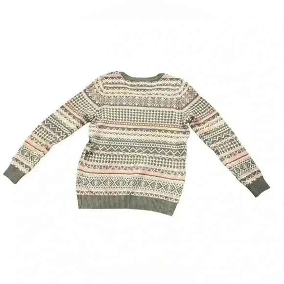 Croft and barrow size medium pink and grey and white vintage Vneck sweater - Picture 2 of 4